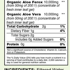 Organic Super Aloe Vera Detox by VeggieVerve in a 16 fl oz bottle showing fresh aloe vera leaves and clear liquid inside.