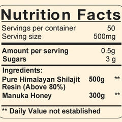 Pure Shilajit Resin with Manuka Honey herbal supplement by VeggieVerve, showing resin and honey in a jar for energy and immunity.