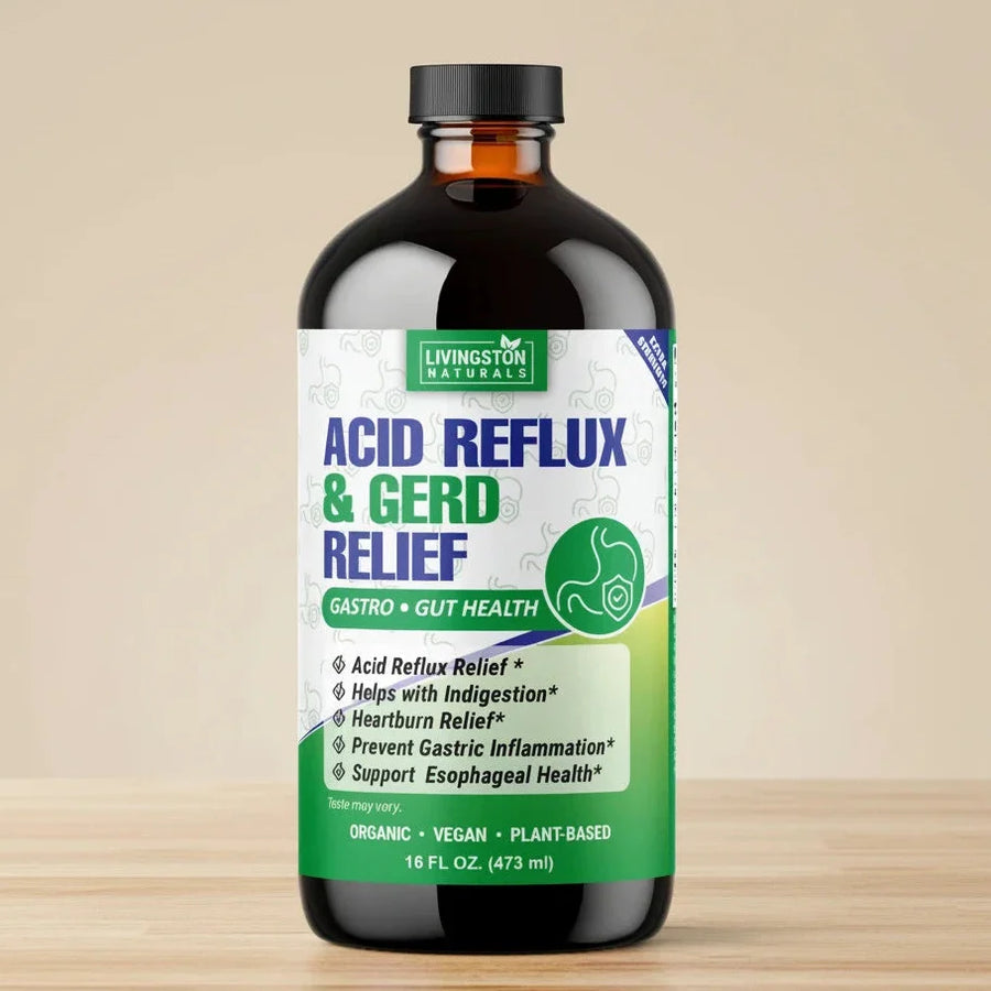 Organic Herbal Supplement by VeggieVerve with heartburn relief and digestive support, featuring a 16 fl oz bottle of extra strength blend.