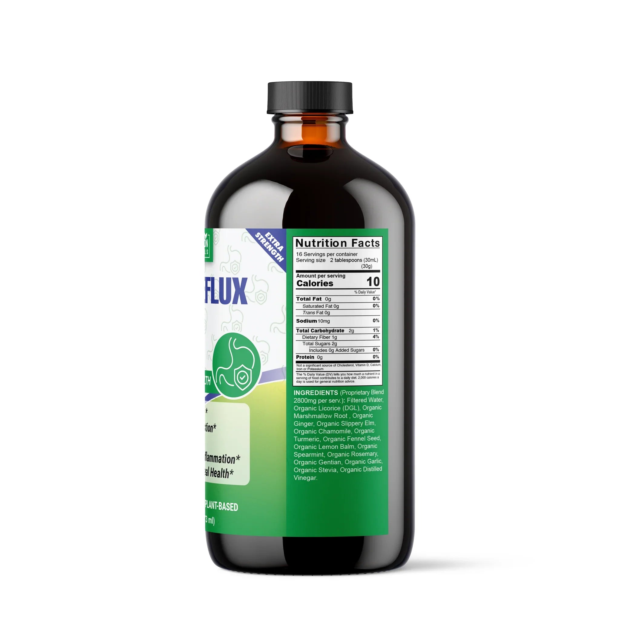 Organic Heartburn & Digestive Relief Blend herbal supplement by VeggieVerve in a 16 fl oz bottle, showing the label and packaging.