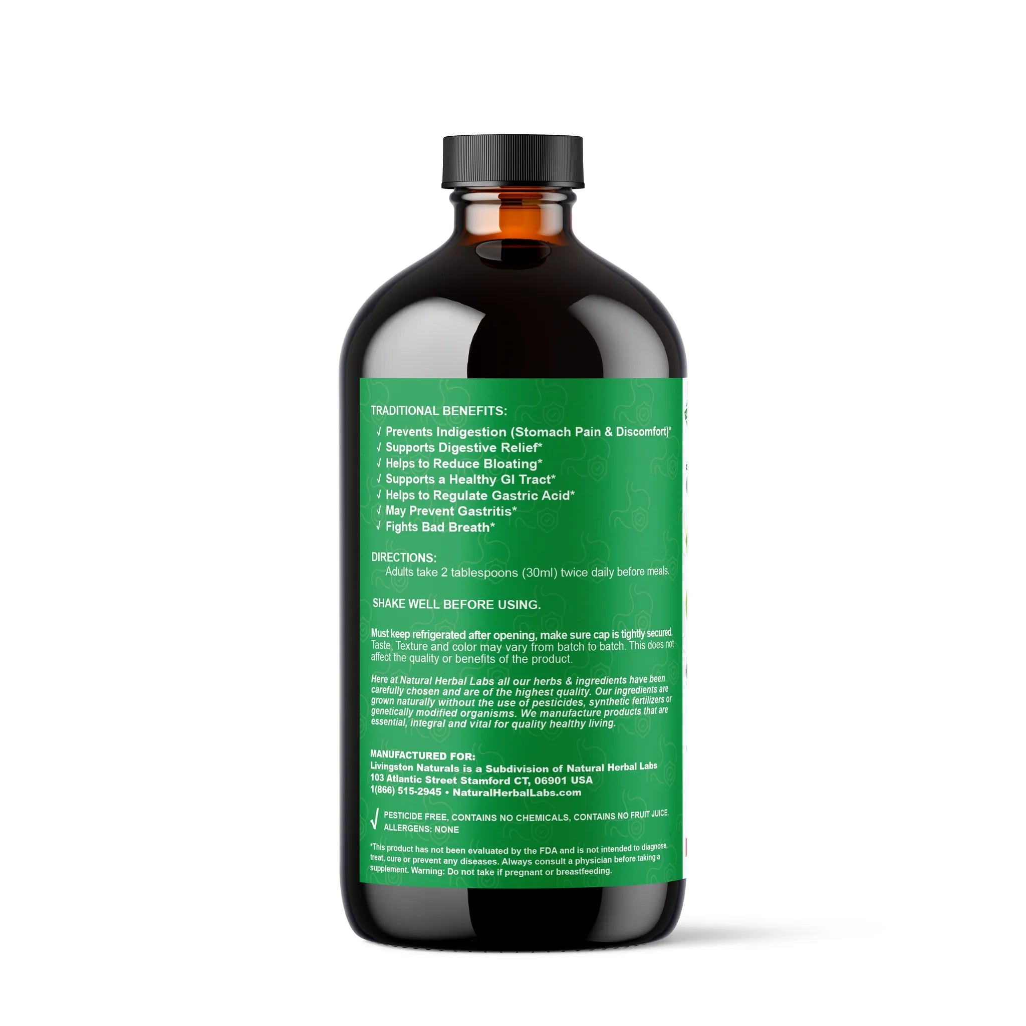 Organic Herbal Supplement by VeggieVerve, Extra Strength Heartburn and Digestive Relief Blend in a 16 fl oz bottle.