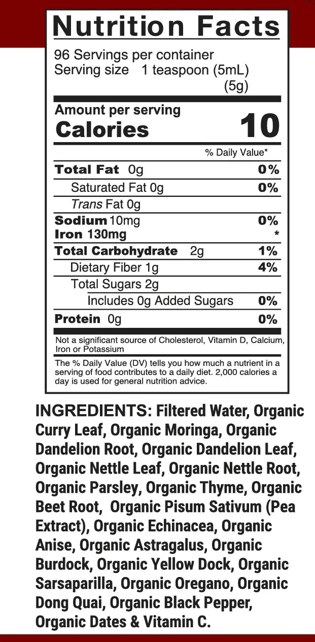 Organic Herbal Iron Formula supplement by VeggieVerve in a 16 fl oz bottle, featuring herbal ingredients for iron support.