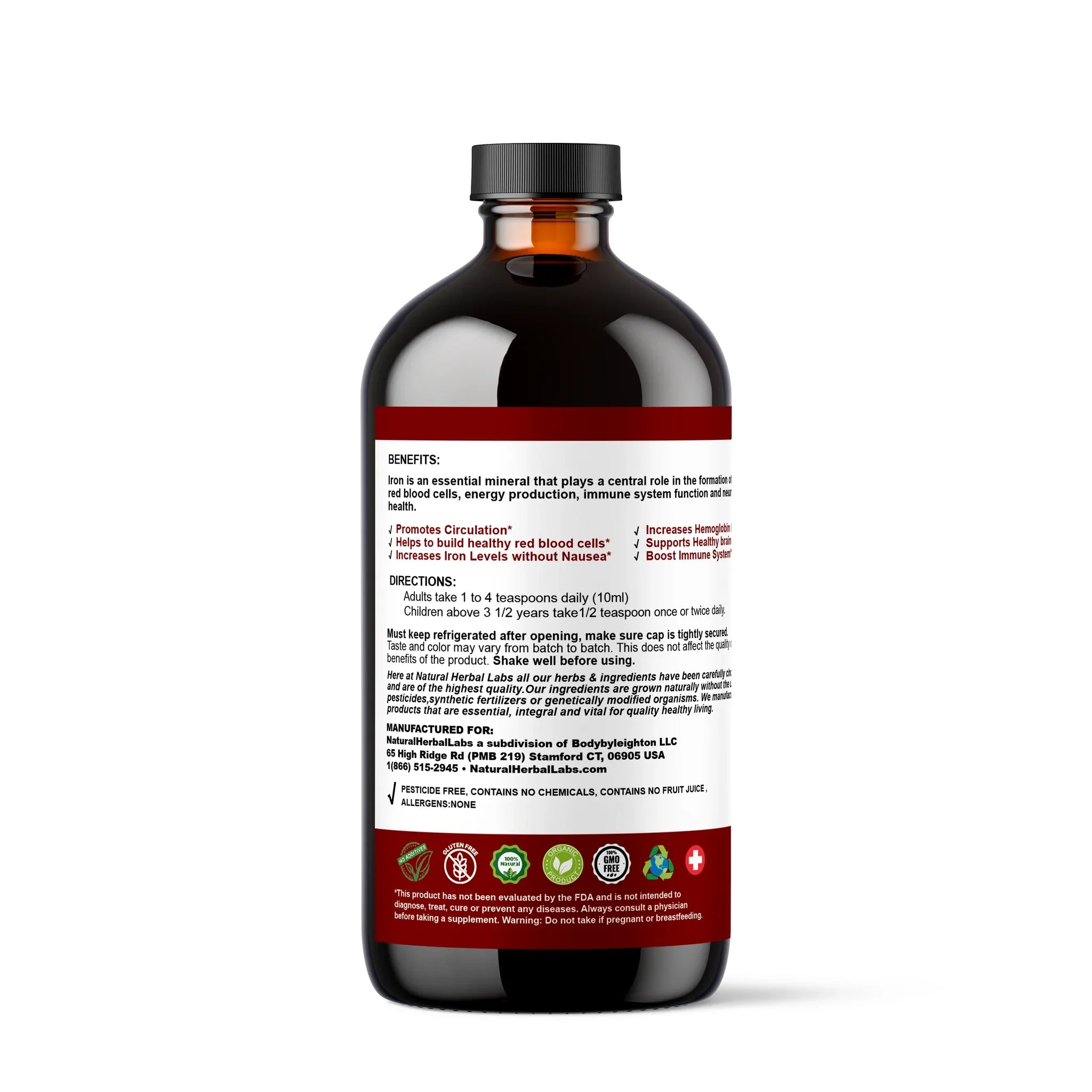 Organic Herbal Iron Formula supplement by VeggieVerve, showing a 16 fl oz bottle of herbal iron supplement with natural ingredients.