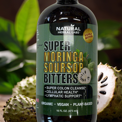 Organic Moringa and Soursop herbal supplement by VeggieVerve in a 16 fl oz bottle, showing the liquid supplement and herbal label.