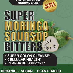 Organic Moringa and Soursop liquid herbal supplement by VeggieVerve, shown in a 16 oz bottle with fresh herbs and natural ingredients.