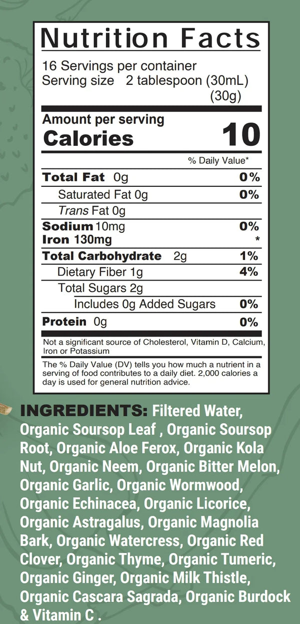 Organic Moringa and Soursop liquid herbal supplement by VeggieVerve in a 16 fl oz bottle, showcasing the herbal supplement product.