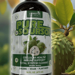 Organic Pure Soursop Blend herbal supplement by VeggieVerve in a 16 fl oz bottle, showcasing fresh soursop leaves and herbal ingredients.