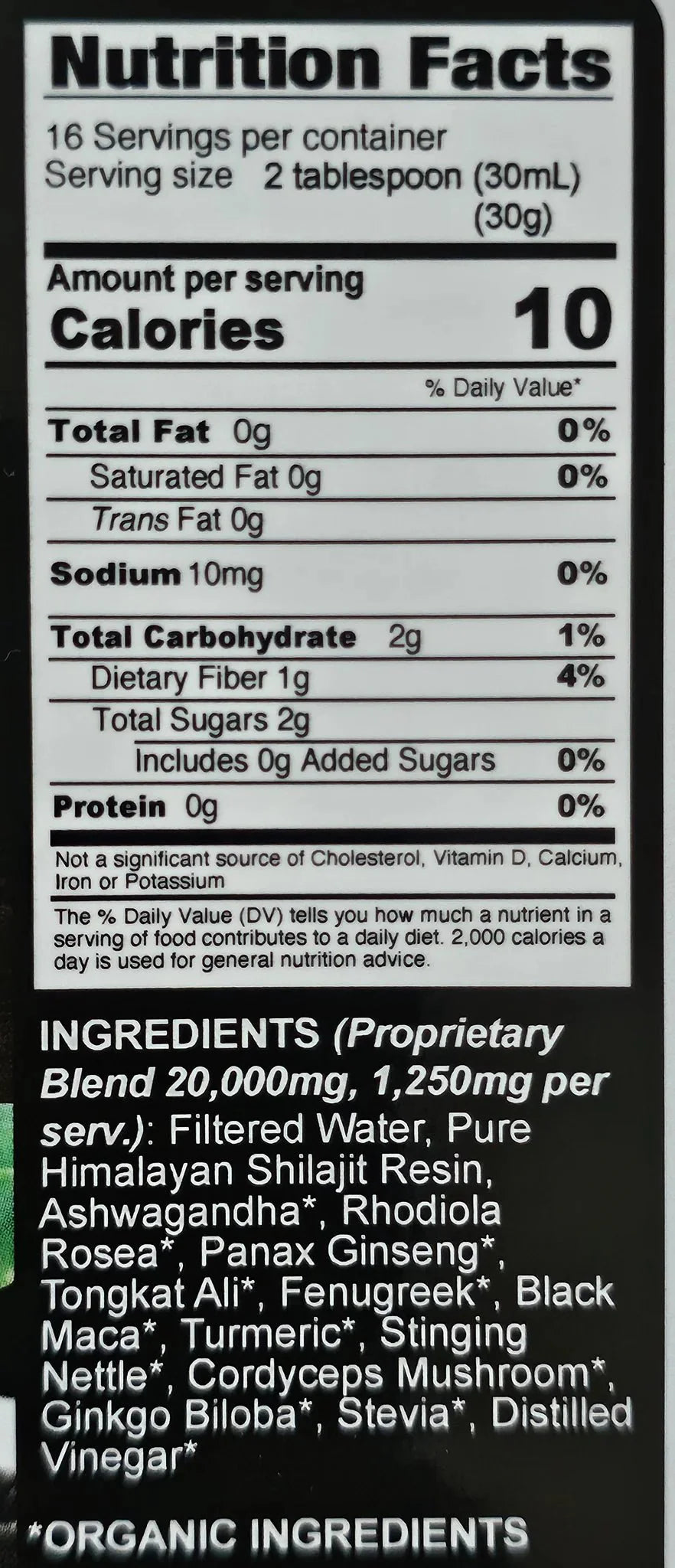 VeggieVerve herbal liquid supplement with Shilajit, Ashwagandha, Rhodiola, and Ginseng in a 16 oz bottle for botanical wellness.