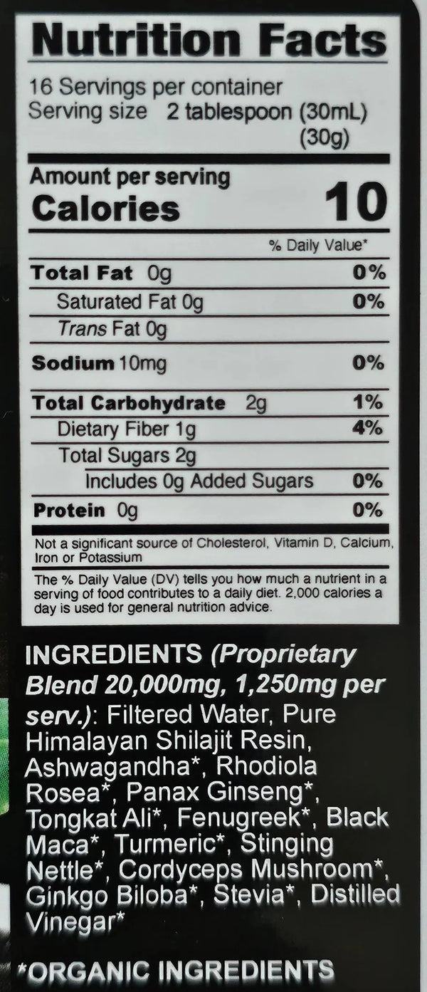 VeggieVerve herbal liquid supplement with Shilajit, Ashwagandha, Rhodiola, and Ginseng in a 16 oz bottle for botanical wellness.