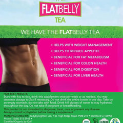 Organic Flatbelly Tea by VeggieVerve herbal tea in a 16 fl oz bottle, showcasing fresh herbs and natural ingredients.