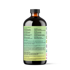 Vegan supplement bottle of VeggieVerve Organic Sea Moss Supreme Liquid with black seed, elderberry, and adaptogens, 16 fl oz.