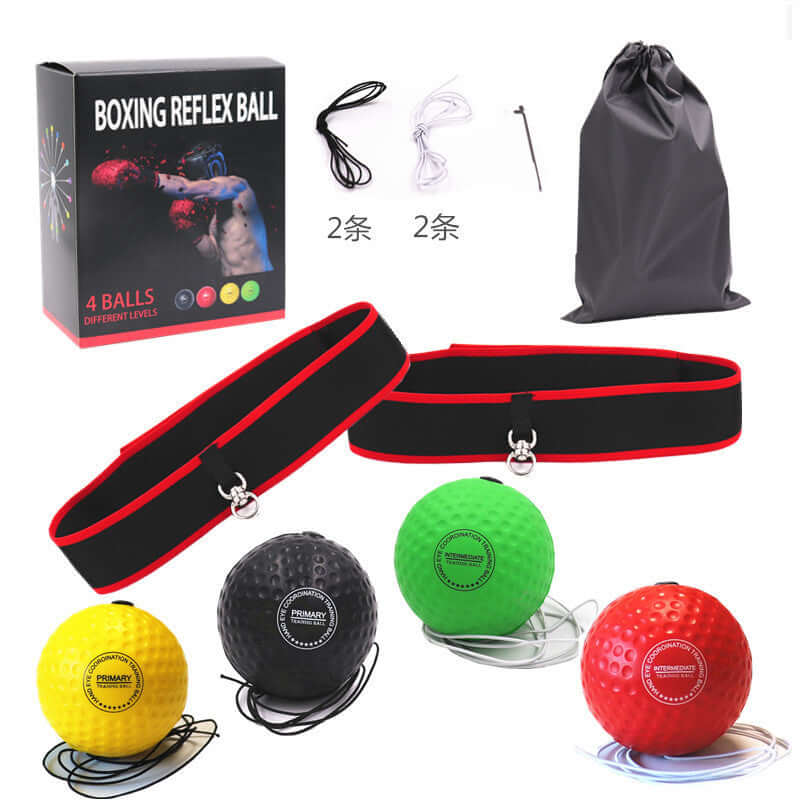 Black and red Vellmara boxing reaction ball with head-mounted adjustable strap for fitness training and reflex improvement.