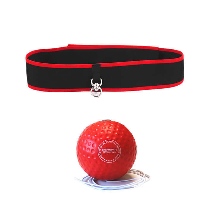 Black and red Vellmara boxing reaction ball with head-mounted adjustable strap for fitness training and reaction drills.