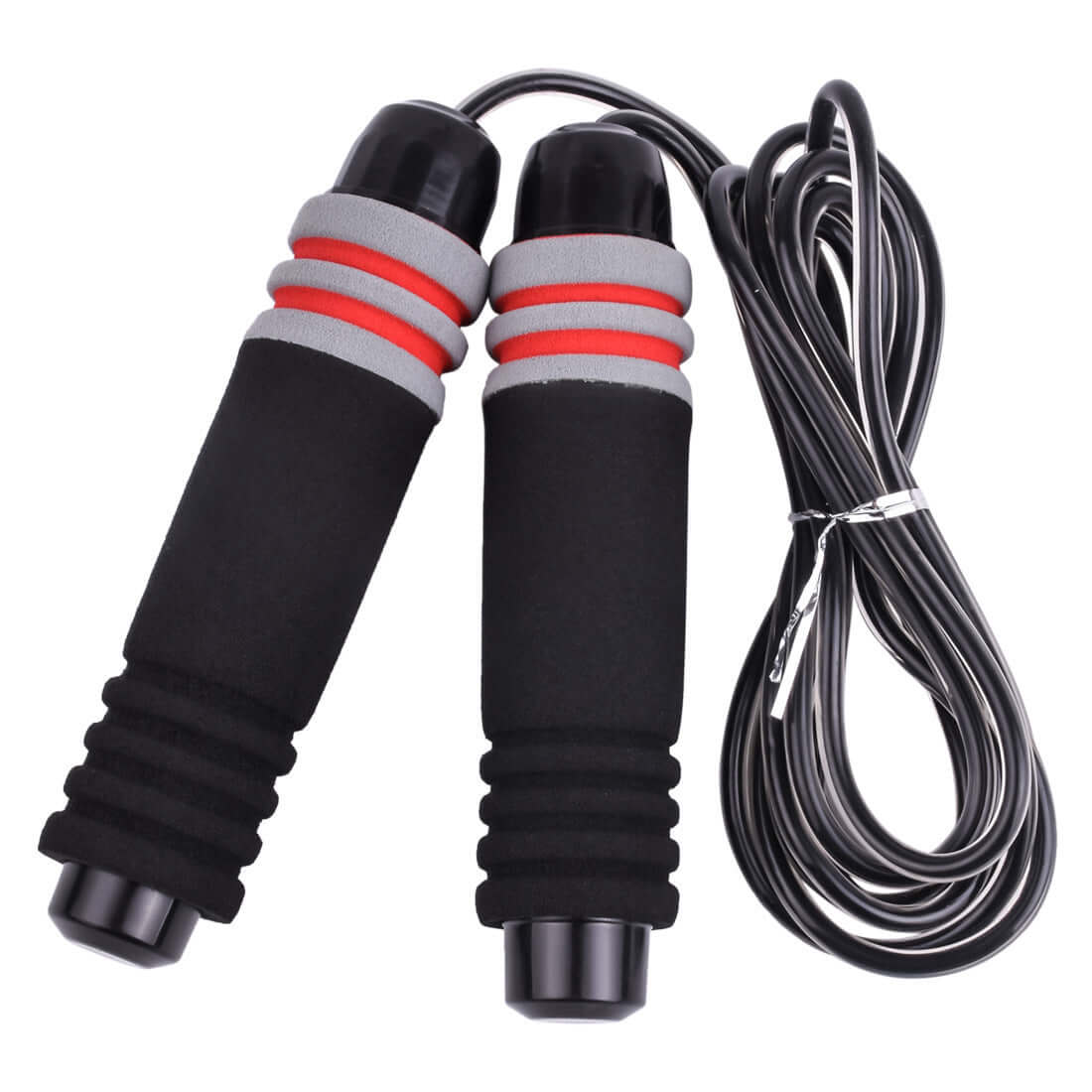 Vellmara adjustable jumping rope with red and black handles, suitable for fitness and cardio workouts.