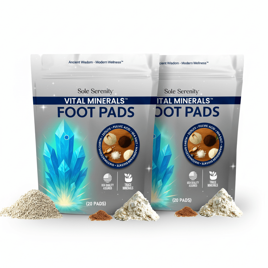 Lure Essentials Mineral Vitality Detox Foot Pads with Fulvic Acid, Sea Salt, and Magnesium shown on skin.