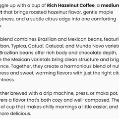 Vitalidad Natural Rich Hazelnut Coffee medium roast in a bag, showcasing the flavorful coffee beans and packaging design.