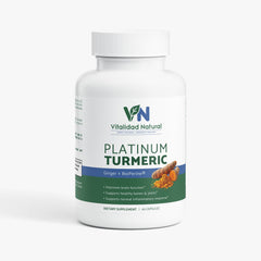 Vitalidad Natural Platinum Turmeric supplement bottle, health and beauty vitamins and supplements, natural turmeric extract for wellness