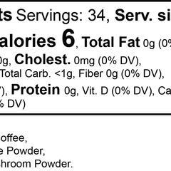Vitalidad Natural Vitality Mushroom Coffee in medium roast, showing a steaming cup with coffee and mushroom ingredients on a wooden table.