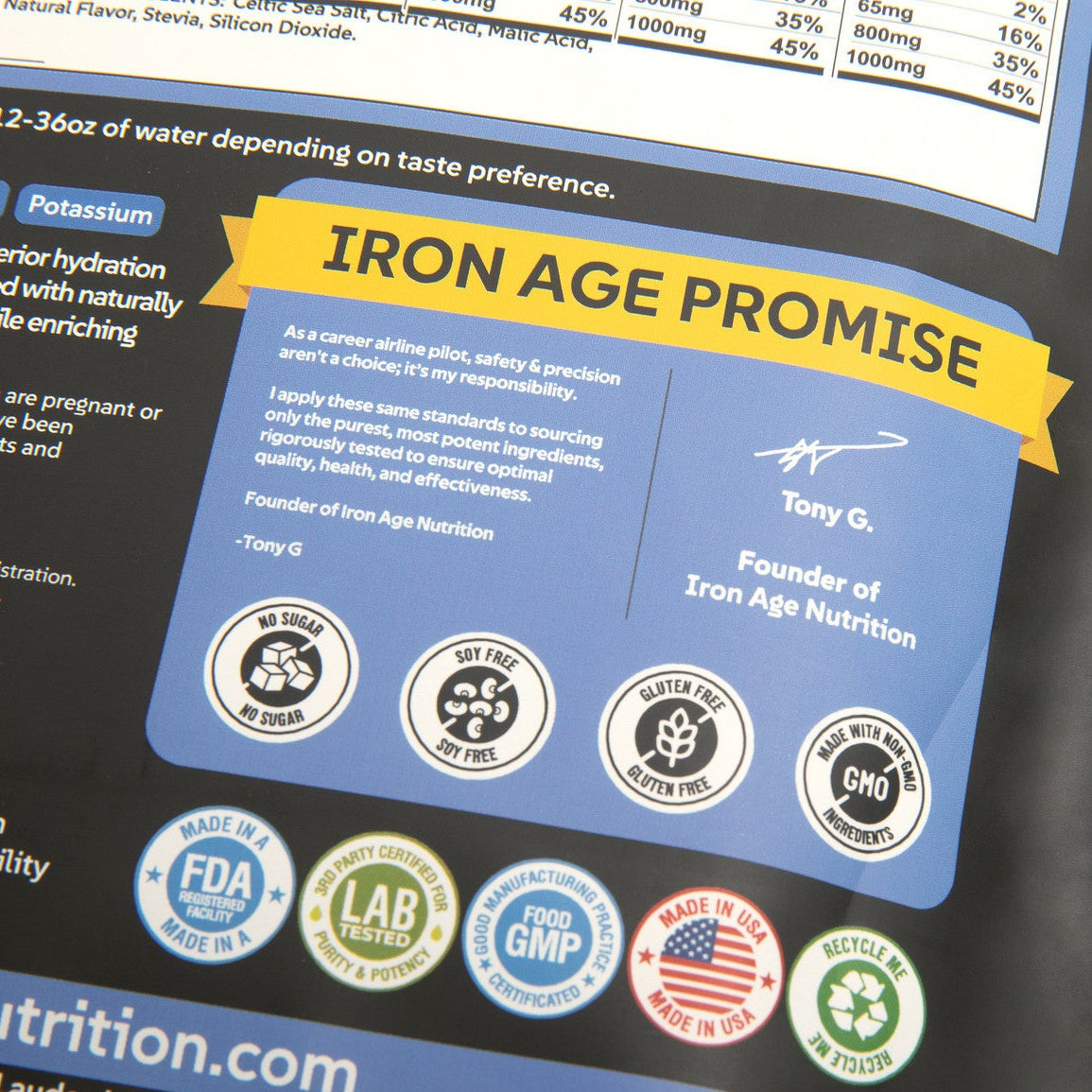 Iron Age Nutrition Total Hydrate electrolyte powder variety pack, colorful packets for hydration and replenishing electrolytes.
