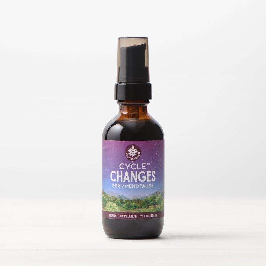 WishGarden Herbs menopause Cycle Changes supplement for peri-menopause, 2oz pump bottle, natural herbal support for hormonal balance