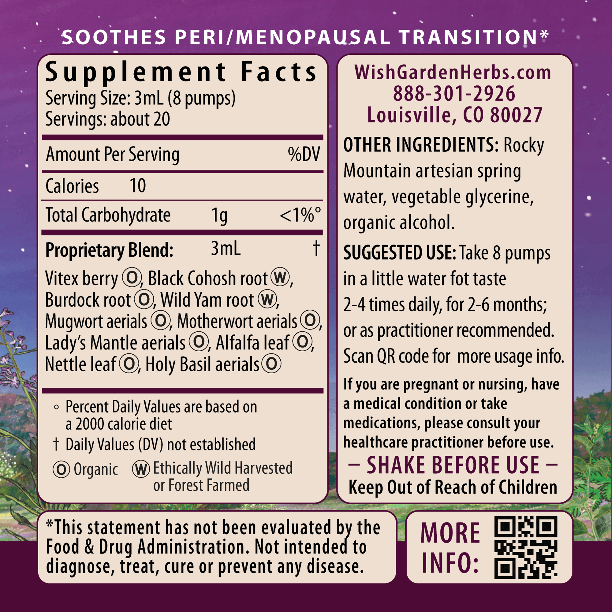 WishGarden Herbs Cycle Changes Menopause supplement in a 2oz pump bottle, designed for peri and menopause support.