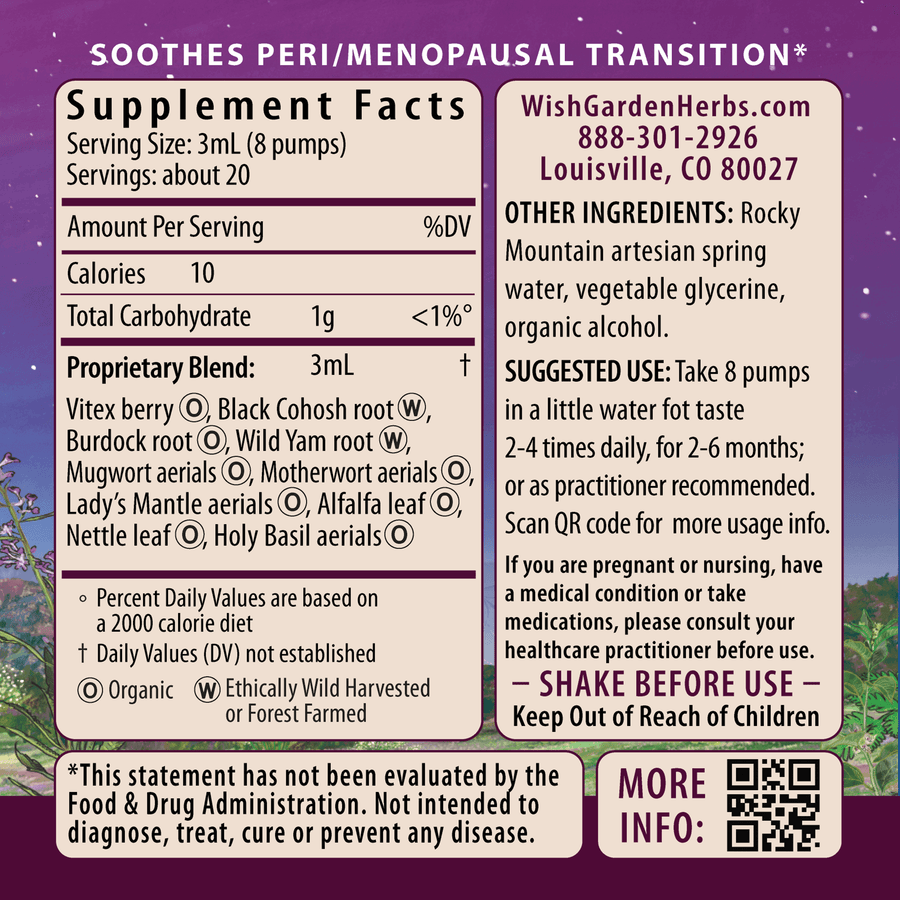 WishGarden Herbs Cycle Changes Menopause supplement in a 2oz pump bottle, designed for peri and menopause support.