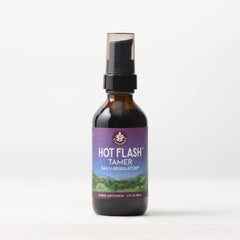 WishGarden Herbs Hot Flash Tamer menopause supplement in a 2oz pump bottle, daily regulator for menopause symptom relief.