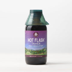 WishGarden Herbs Hot Flash Tamer menopause supplement in a 2oz pump bottle, designed to help regulate hot flashes daily.