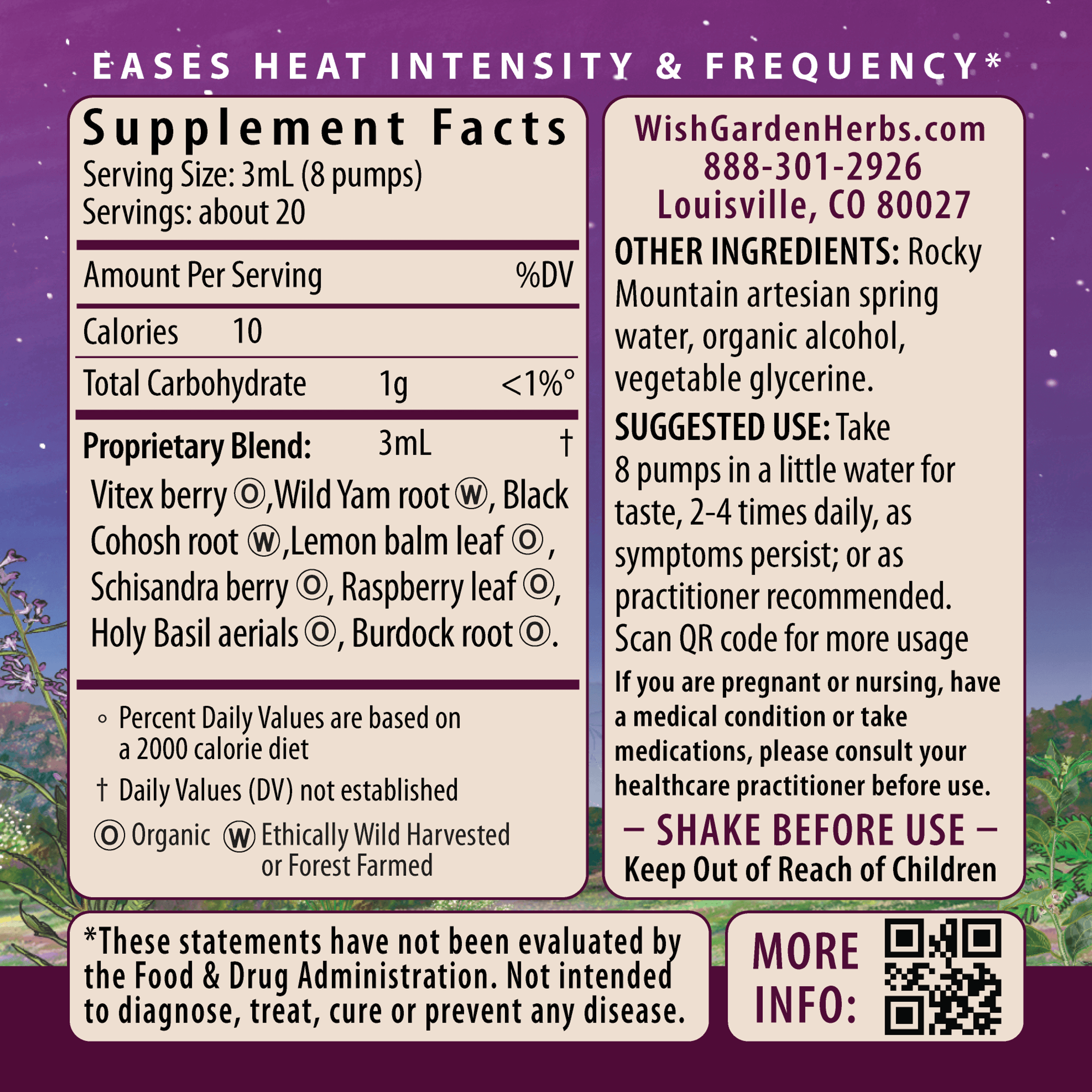 WishGarden Herbs Hot Flash Tamer menopause daily regulator in 2oz pump bottle, herbal supplement for hot flash relief.