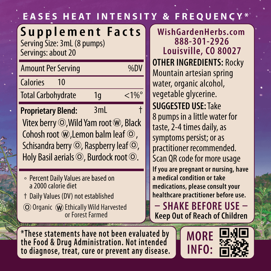 WishGarden Herbs Hot Flash Tamer menopause daily regulator in 2oz pump bottle, herbal supplement for hot flash relief.