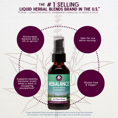 Postpartum ReBalance herbal tincture by WishGarden Herbs, 2oz pump bottle for supporting hormonal balance after birth