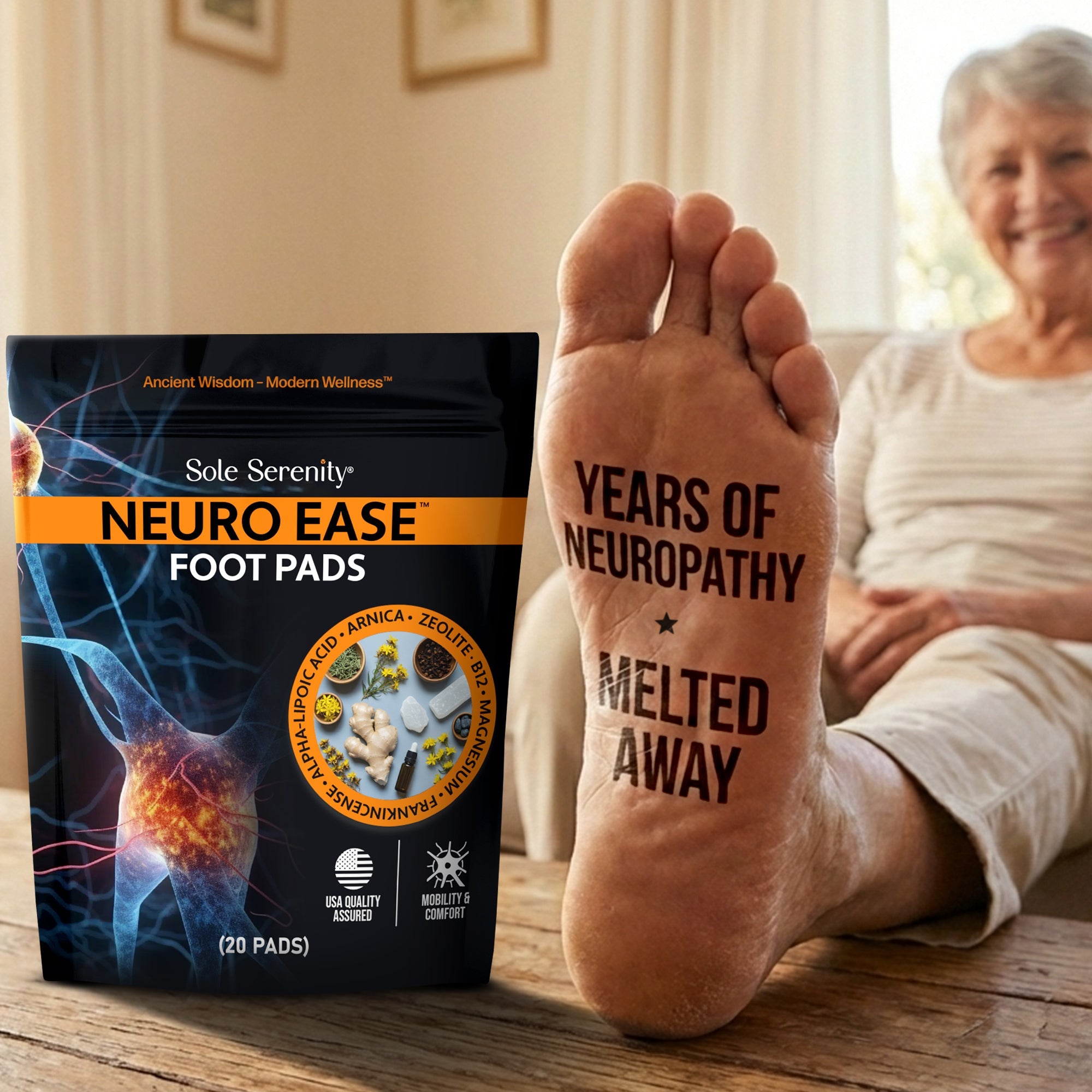 Lure Essentials Neuropathy Nerve Discomfort Support Pads, showing close-up of textured pads designed to soothe nerve pain.