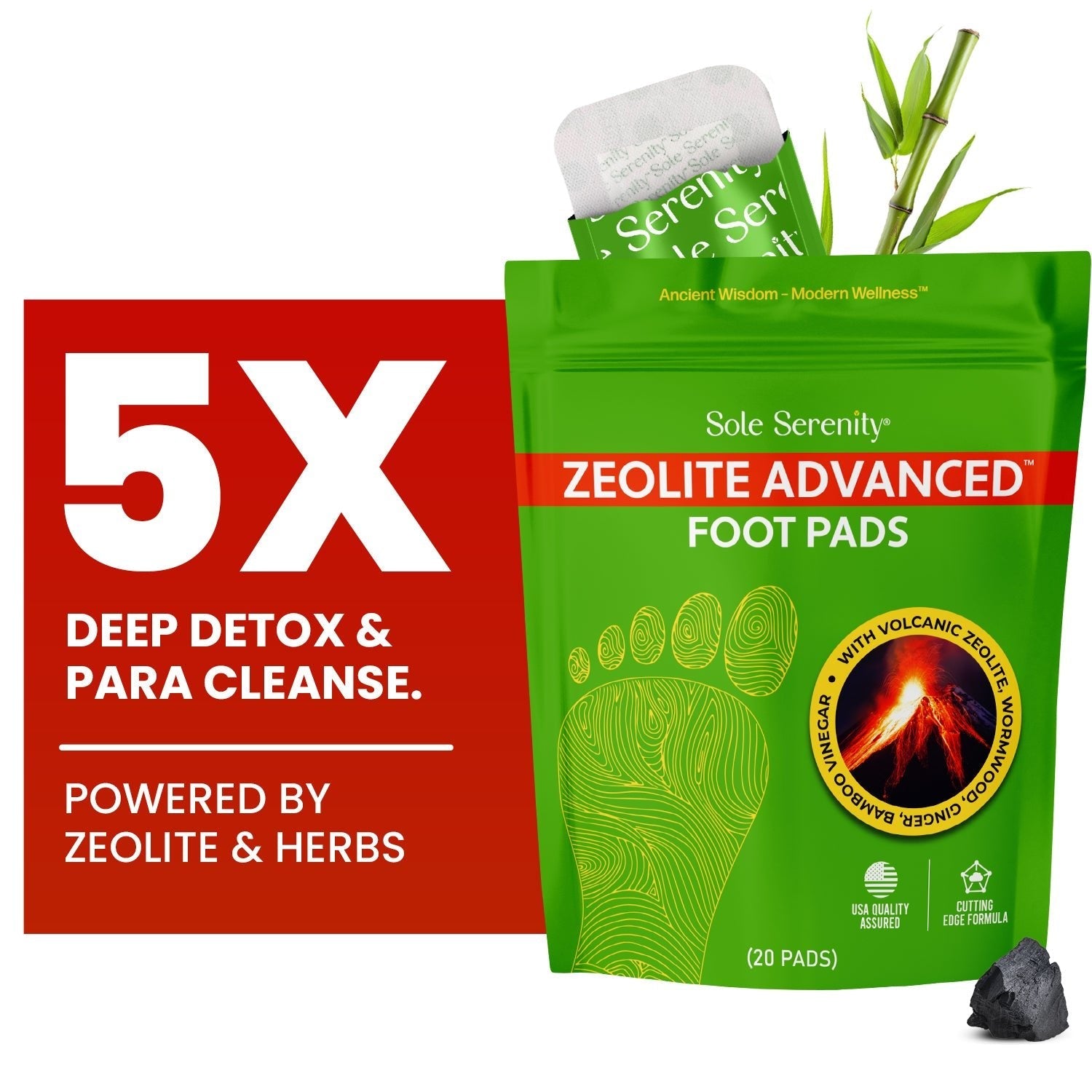 Lure Essentials Advanced Zeolite Detox Foot Pads showing pads designed to remove heavy metals and microplastics from feet.